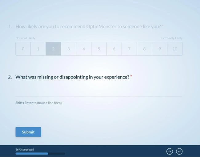 optinmonster uses an nps form for customer feedback